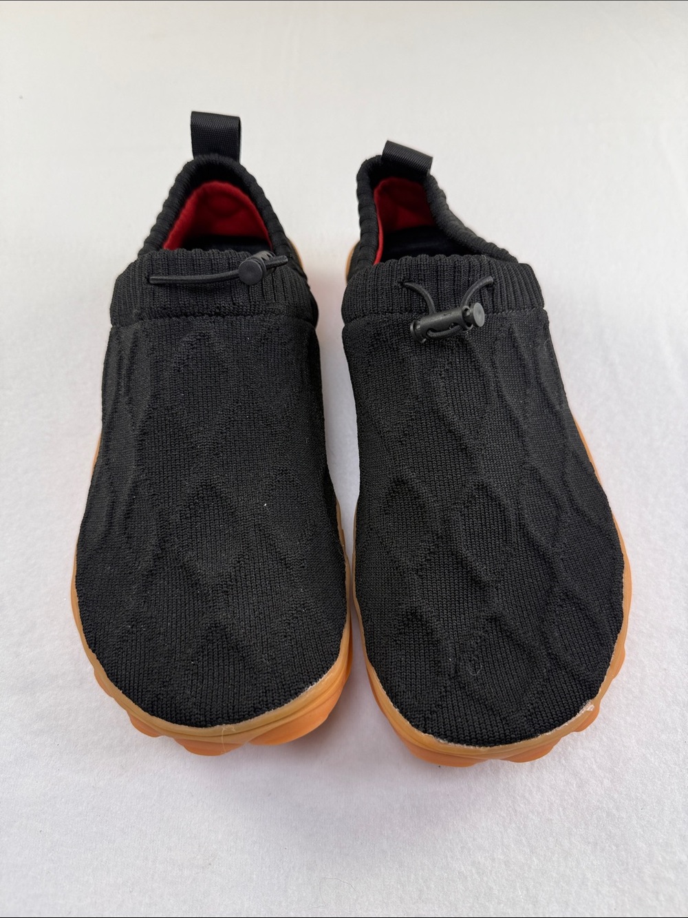 Slip-On Knit Sneakers in Black with Tan Sole